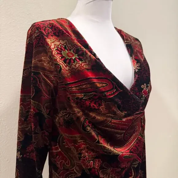 Vintage Coldwater Creek Burgundy Burnout Velvet Floral Top M Y2K Whimsigoth - Picture 4 of 9